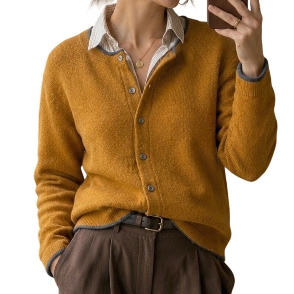 IrelandsEye Cardigan Womens S Ochre Killiney Wool Cashmere Blend Sweater NWT